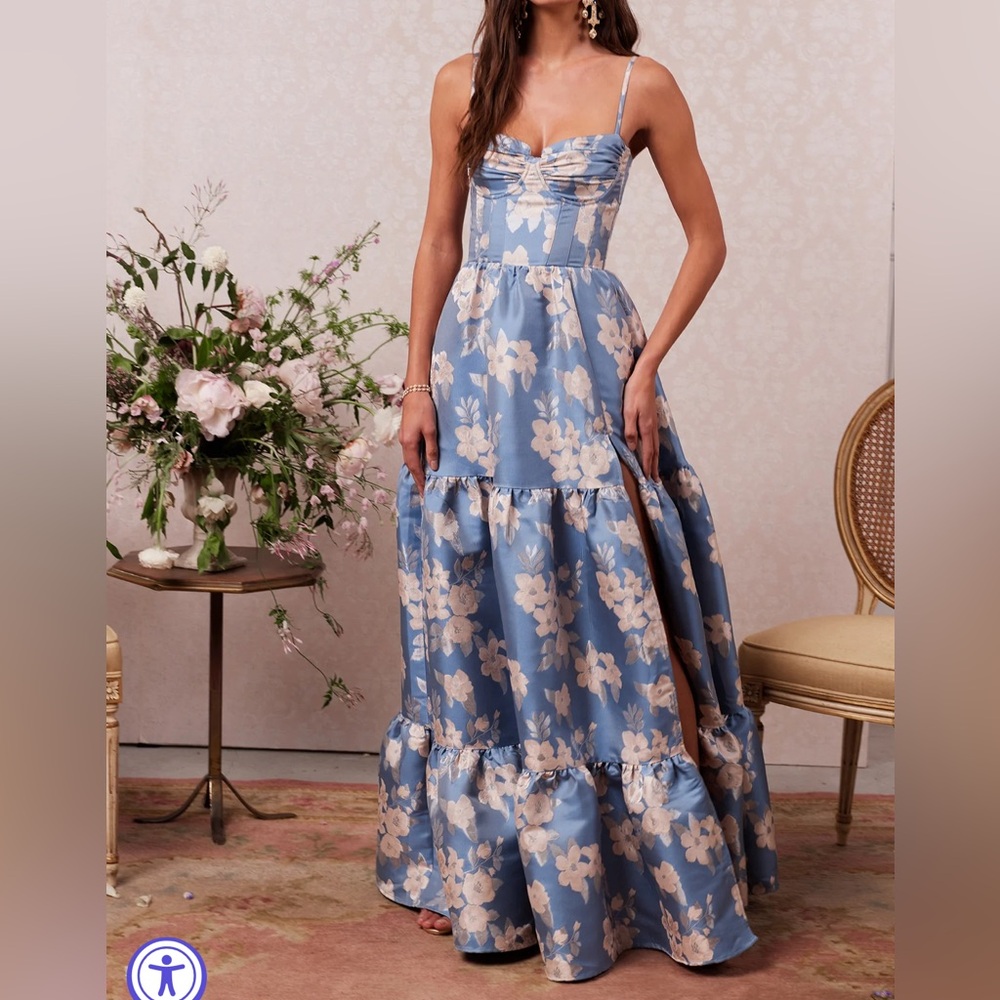 V. Chapman Blue Floral Maxi Dress with White Flowers - Picture 2 of 16